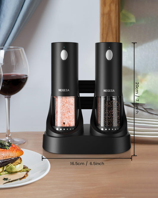 Electric Salt and Pepper Grinder Set with Rechargeable Base