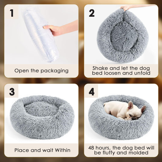 Dog & Cat Bed for Indoor Cats, 20in Calming Donut Bed for Puppy and Kitten