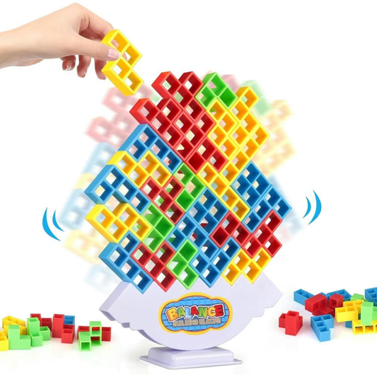 64 Pcs Stacking Tower Game with 22 Cards, Giant Tumble Balance Game for Family