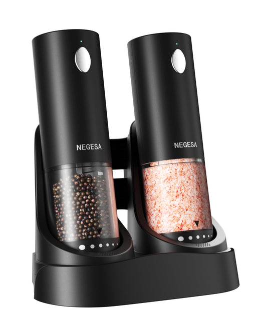 Electric Salt and Pepper Grinder Set with Rechargeable Base