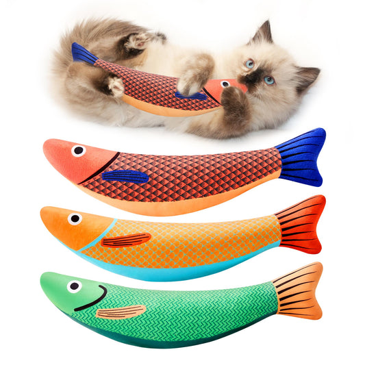 Cat Toys Saury Fish, 3 Pack, Catnip Crinkle Sound, Soft and Durable